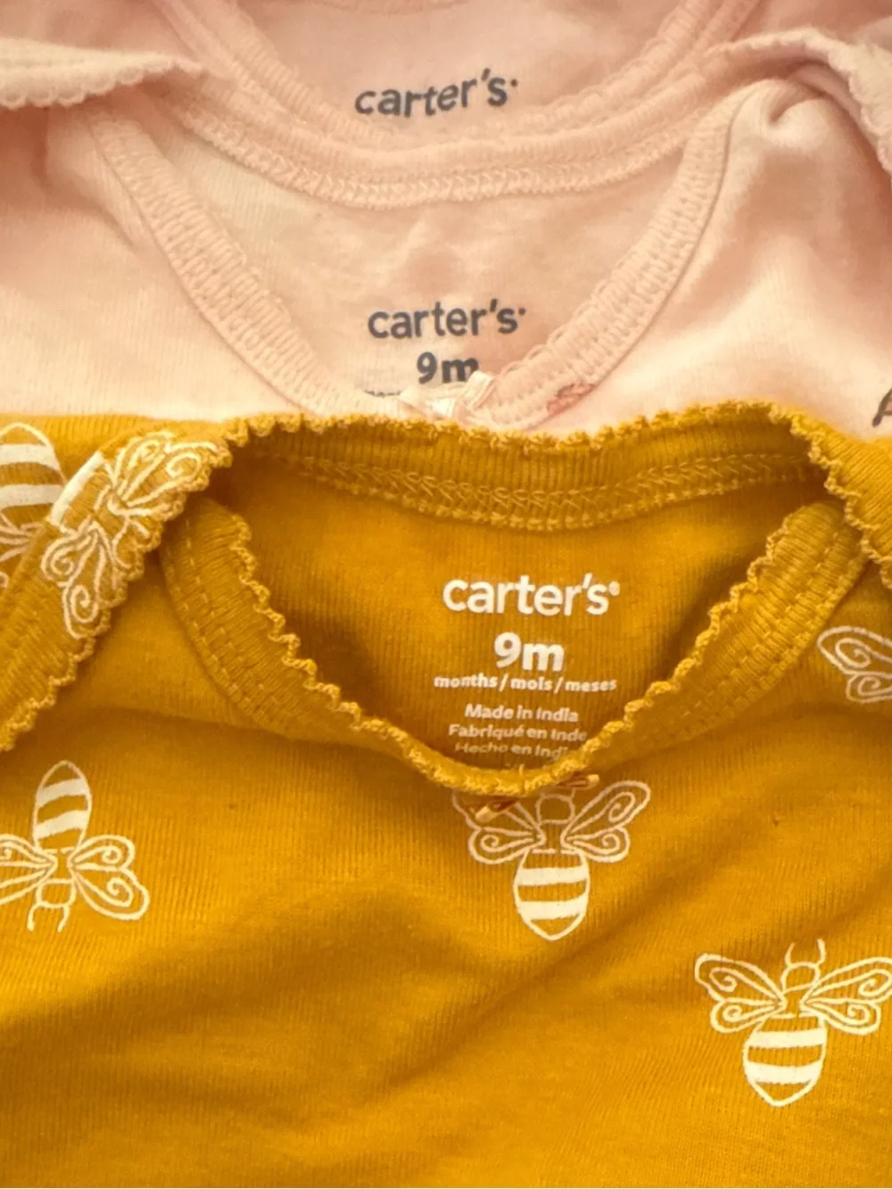 Carter's Baby Girls 5 Pack Onesies in Light Pink, Mustard & Pale Yellow